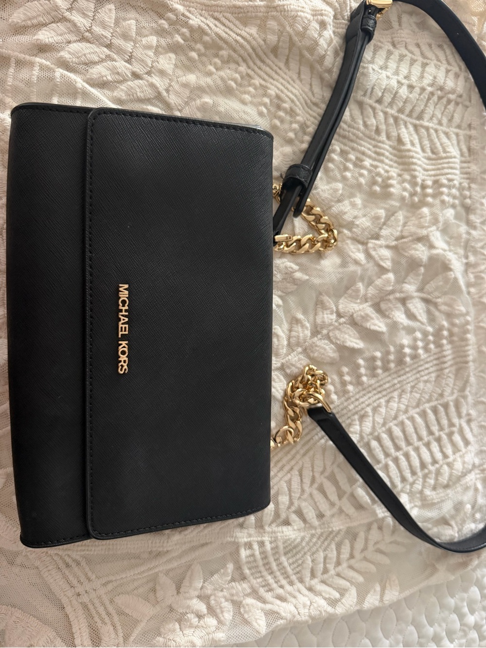 Michael Kors Black Crossbody with Gold Chain Strap